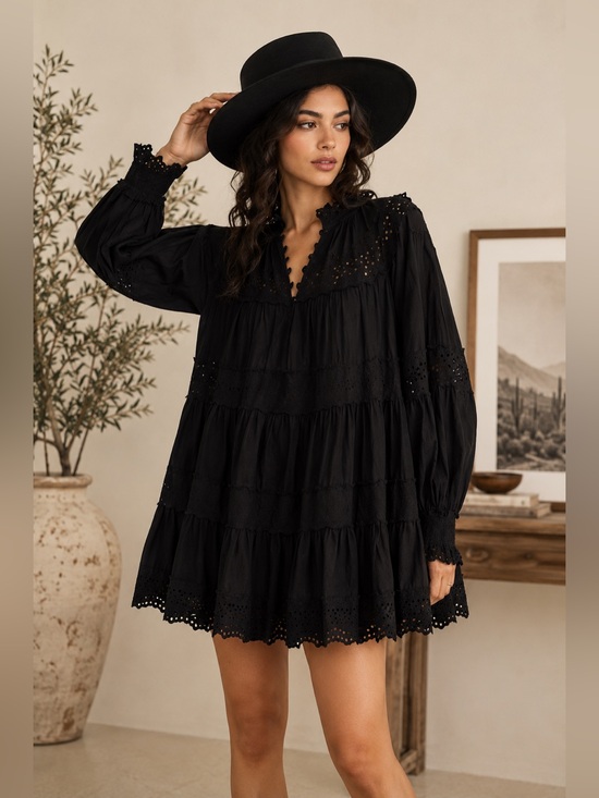 Maeve Dresses & Skirts - Anthropologie Maeve Black Long Sleeve Lace Mini Dress